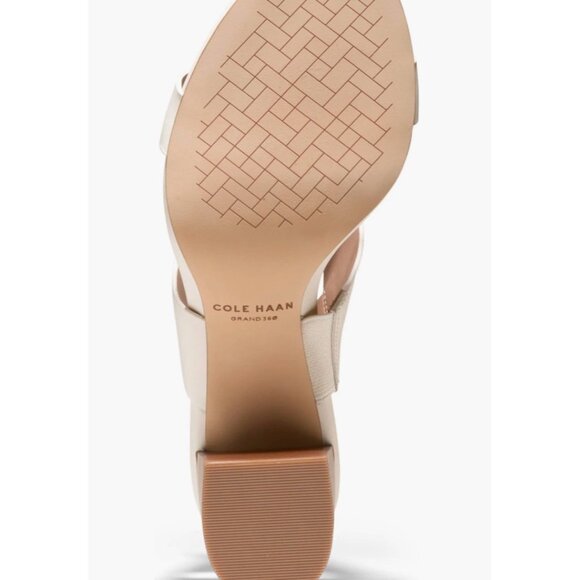 Size 7.5 Cole Haan Josie T-Strap Block Heel Sandals - Ivory Leather New In Box - Picture 6 of 13